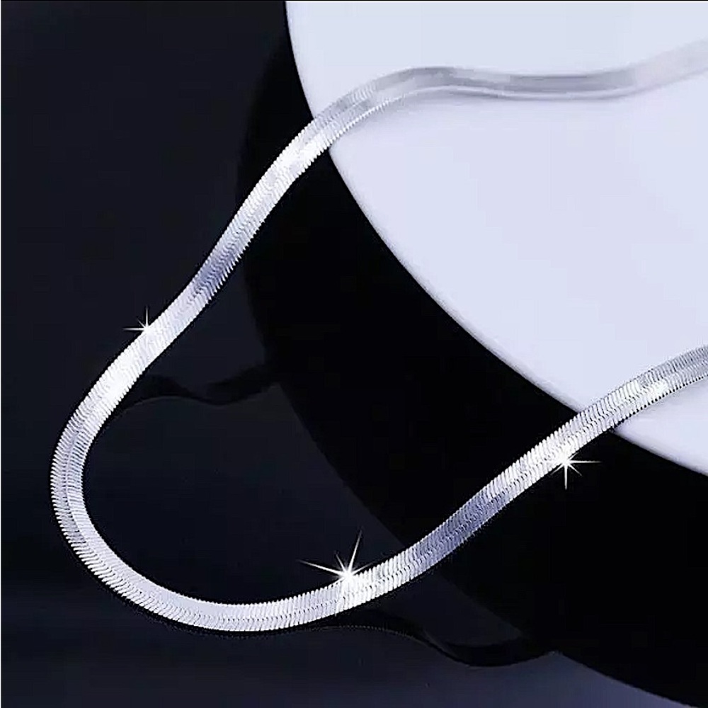 Sterling Silver Herringbone Flat Snake Necklace - Picture 11 of 14